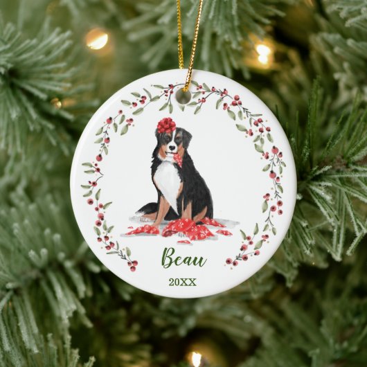 Naughty Waterverf Burnese Dog Photo Memory Keramisch Ornament (Boom)