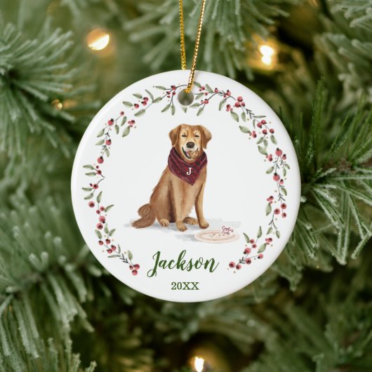 Naughty Waterverf Golden Retriever Photo Memory Keramisch Ornament (Boom)