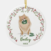 Naughty Waterverf Pomeranian Dog Photo Memory Keramisch Ornament (Voorkant)