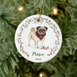 Naughty Waterverf Pug Dog Photo Memory Keramisch Ornament