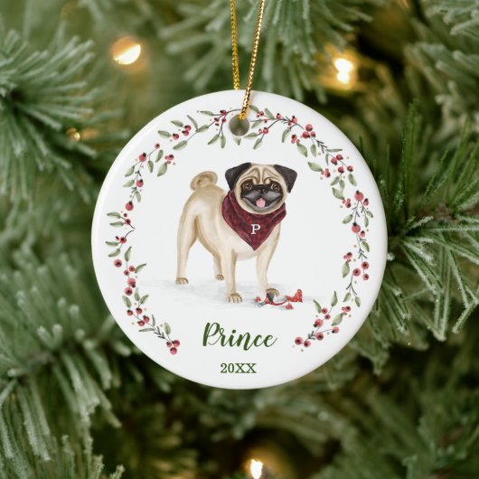 Naughty Waterverf Pug Dog Photo Memory Keramisch Ornament (Boom)
