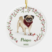 Naughty Waterverf Pug Dog Photo Memory Keramisch Ornament (Voorkant)