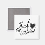 Naughy Grunge Script - Just Married Heart Black Magneet (Voorkant / Achterkant)