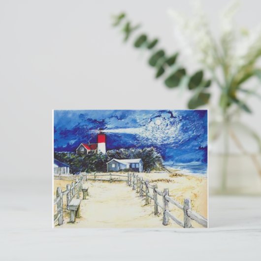Nauset Light Conferering met de maan Briefkaart (Staand voorkant)