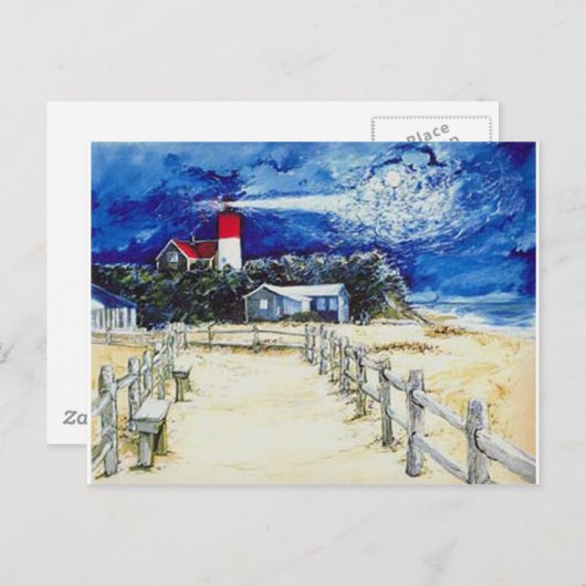 Nauset Light Conferering met de maan Briefkaart (Voorkant / Achterkant)