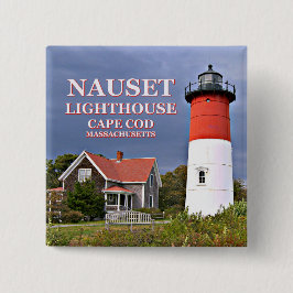 Nauset Lighthouse, Cape Cod Massachusetts Pin Vierkante Button 5,1 Cm