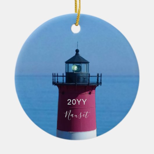 Nauset Lighthouse Dated Cape Cod Kerstmis Keramisch Ornament (Voorkant)
