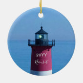 Nauset Lighthouse Dated Cape Cod Kerstmis Keramisch Ornament (Achterkant)