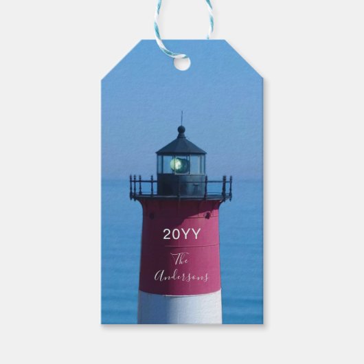 Nauset Lighthouse Dated Family Cape Cod Nautical Cadeaulabel (Voorkant)