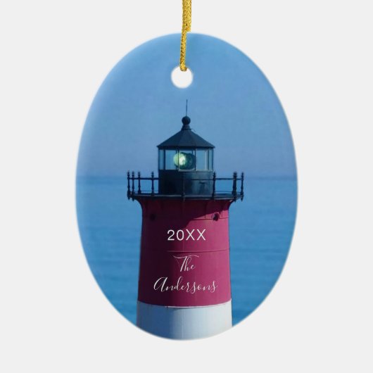 Nauset Lighthouse Dated Script Name Keramisch Ornament (Voorkant)