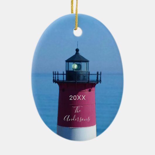 Nauset Lighthouse Dated Script Name Keramisch Ornament (Achterkant)