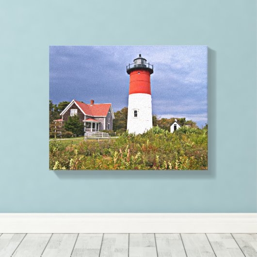 Nauset Vuurtoren, Cape Cod Mass Canvas Print (Insitu (Houten vloer))