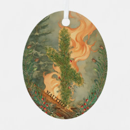 Nauthiz Rune en Yule Log Winter Zonnewende Naam Metalen Ornament