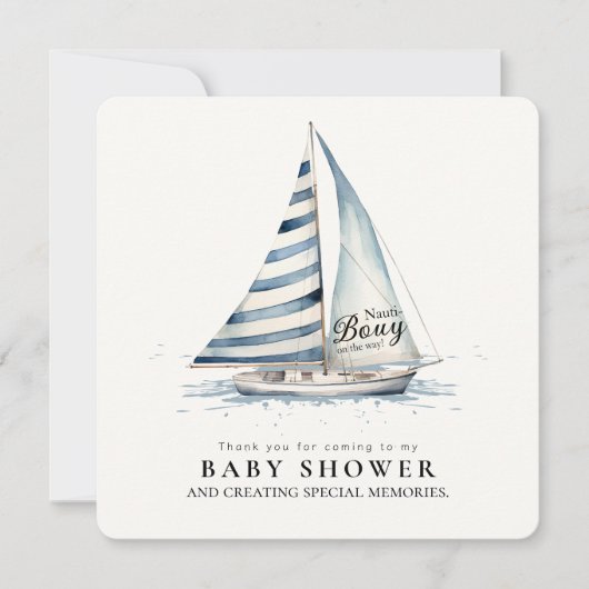 Nauti Bouy Baby Shower Sailboat Watercolor  Bedankkaart (Voorkant)