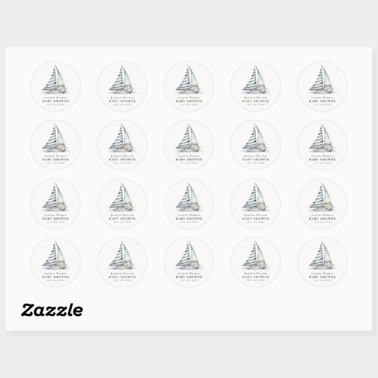 Nauti-Bouy Blue Stripe Sailboat Baby Shower Ronde Sticker (Vel)