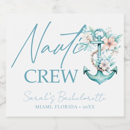 Nauti Crew gepersonaliseerde cruise bachelorette Sparkling Wijnetiket (Enkel label)