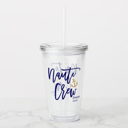 Nauti Crew Grappige Blauwe Kust Bruidsmeisje Acryl Drinkbeker (Voorkant)