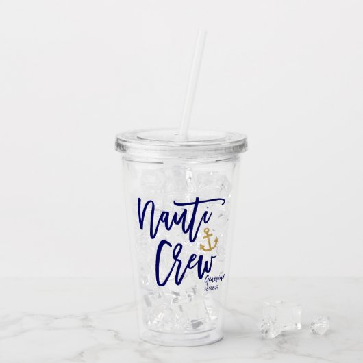 Nauti Crew Grappige Blauwe Kust Bruidsmeisje Acryl Drinkbeker (Achterkant ijs)