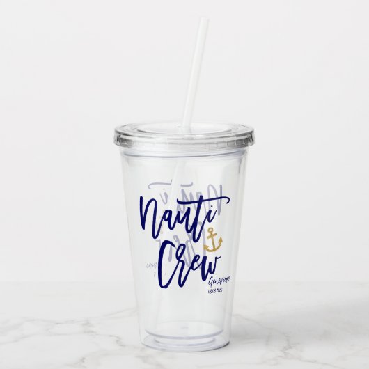 Nauti Crew Grappige Blauwe Kust Bruidsmeisje Acryl Drinkbeker (Achterkant)