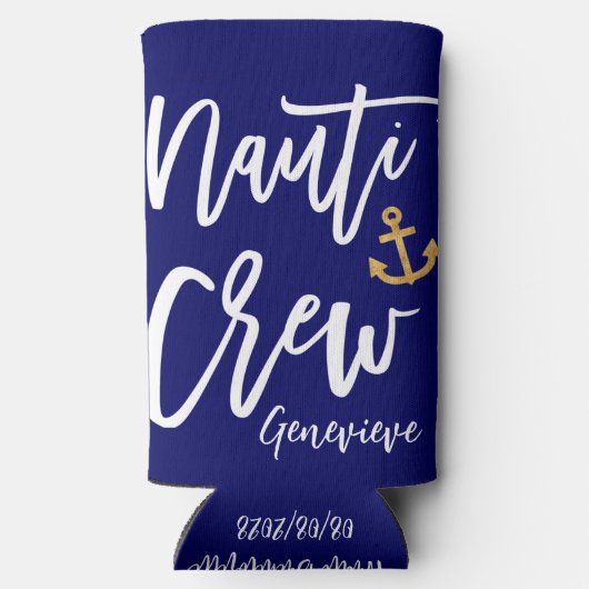 Nauti Crew | Grappige Naamse Bruidsmeisjes Seltzer Blikjeskoeler (Achterkant)