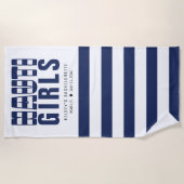 Nauti Girls Gestreepte Zeevaart Bachelorette Feest Strandlaken (Voorkant)