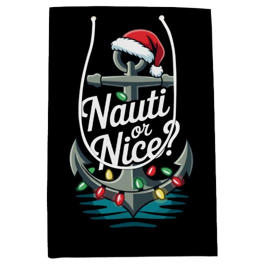 Nauti Of Grappig Kerst Anker Kerstmannen Hoed Lich Medium Cadeauzakje (Voorkant)