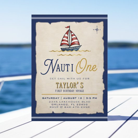 Nauti One Zeilboot 1e Verjaardagsfeestje Kaart