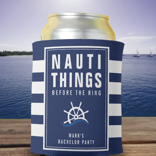Nauti Things Bruiloftsschip Roer Blauwe Strepen Blikjeskoeler