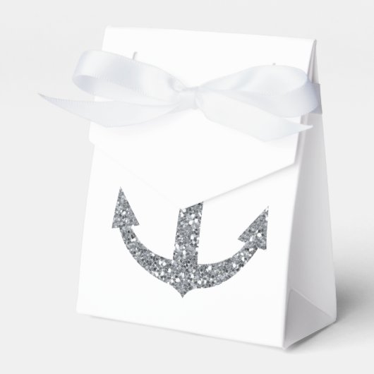 Nautial Anchor Silver Gliter Wedding Favor Boxes Bedankdoosjes (Voorkant Zijde)