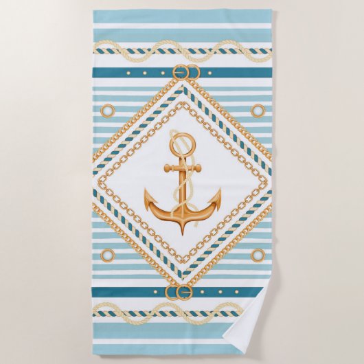 Nautica Anchor en Stripes Beach Towel Strandlaken (Voorkant)