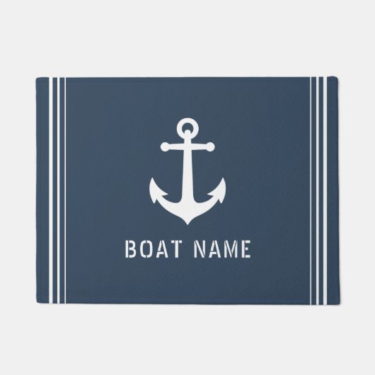 Nautica Anchor Uw Bootnaam Blauw Grijs Deurmat (Voorkant)