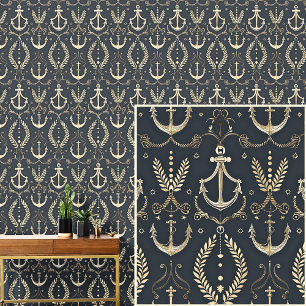 Nautical 0ff-White Ankers & Crests Donkergrijs Bla Behang
