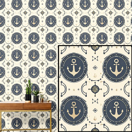 Nautical 0ff-White Ankers Donkergrijs blauw Behang