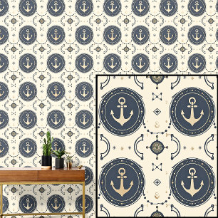 Nautical 0ff-White Ankers Donkergrijs blauw Behang