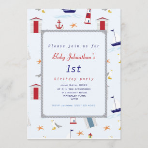 Nautical 1st Birthday Sailboat Birthday Party Kaart