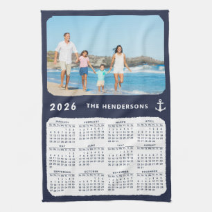 Nautical 2025 Kalender Familie Foto Navy Blue Theedoek