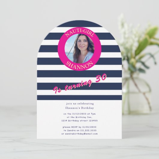 Nautical 30th Birthday Photo Arch Invitation Kaart (Staand voorkant)