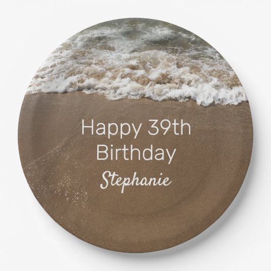 Nautical 39th Happy Birthday Custom Age Beach Papieren Bordje (Voorkant)