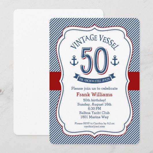 Nautical 50th Birthday Kaart (Voorkant / Achterkant)