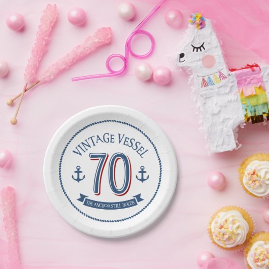 Nautical 70th Birthday Papieren Bordje (Feest)