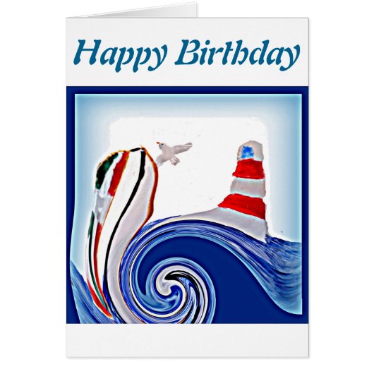 Nautical Abstract Lighthouse Boat Birthday (Voorkant)