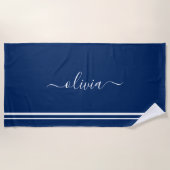 Nautical Add Name Script Navy Blue Striped Strandlaken (Voorkant)