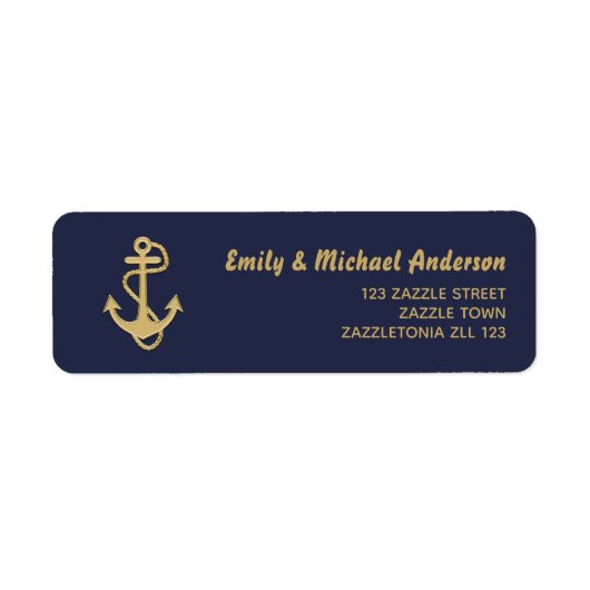 Nautical Adresetiketten Gold Anchor Blue Etiket (Voorkant)