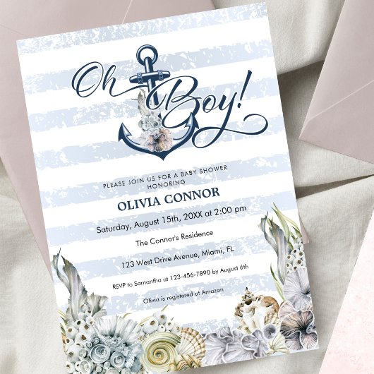 Nautical Adventure Anchor Oh Boy Boho Baby shower Kaart