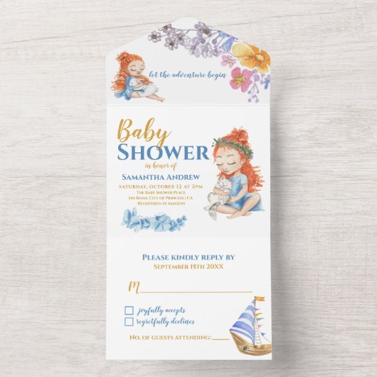 Nautical Adventure Baby shower All In One Uitnodiging (Binnen)