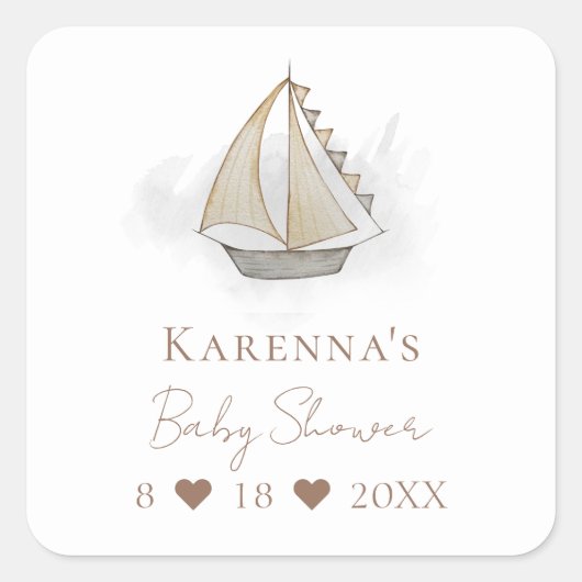 Nautical Adventure White Baby shower Envelope Seal Vierkante Sticker (Voorkant)