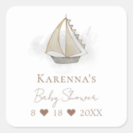 Nautical Adventure White Baby shower Envelope Seal Vierkante Sticker