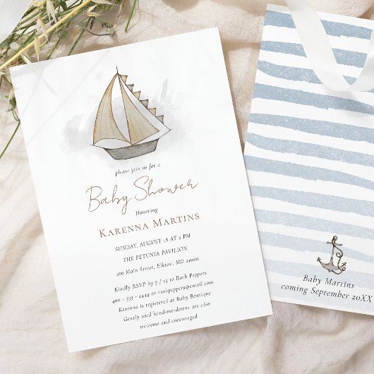 Nautical Adventure White Baby shower Kaart