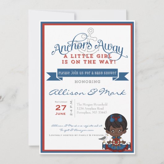 Nautical African American Baby shower Invitation Kaart (Voorkant)