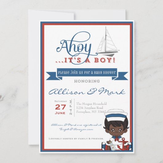 Nautical African American Baby shower Invitation Kaart (Voorkant)